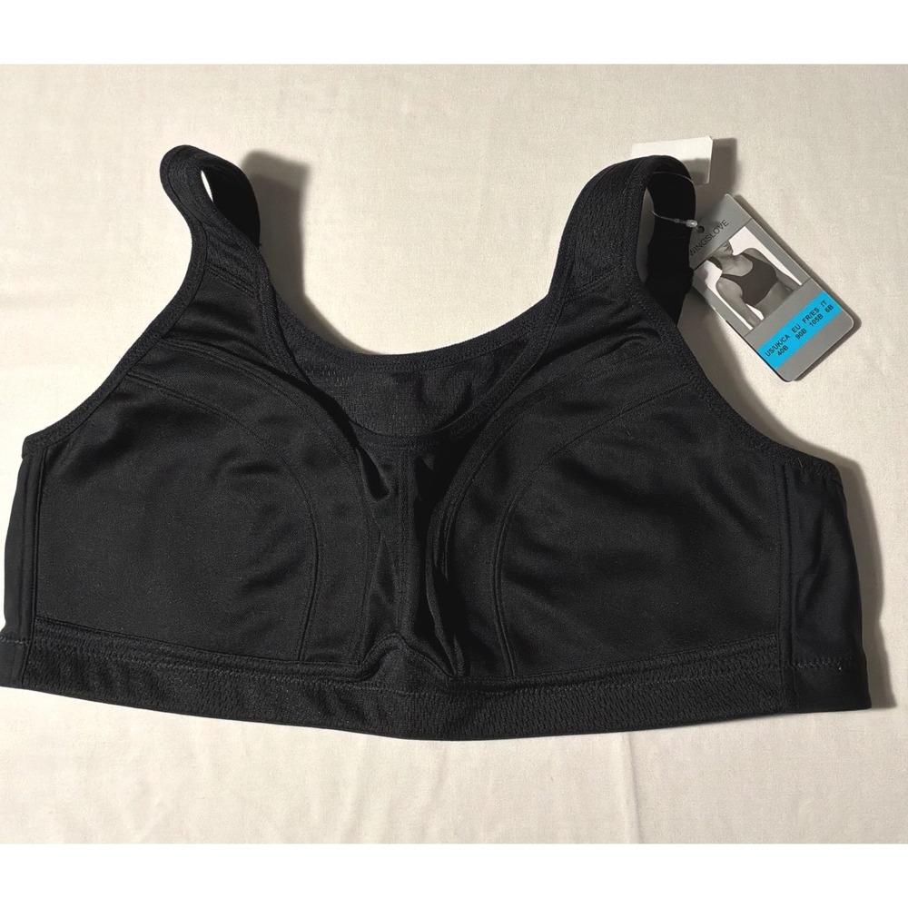 Wingslove Womens High Impact Sports Bra Black Wirefree Non Padded 40B NWT